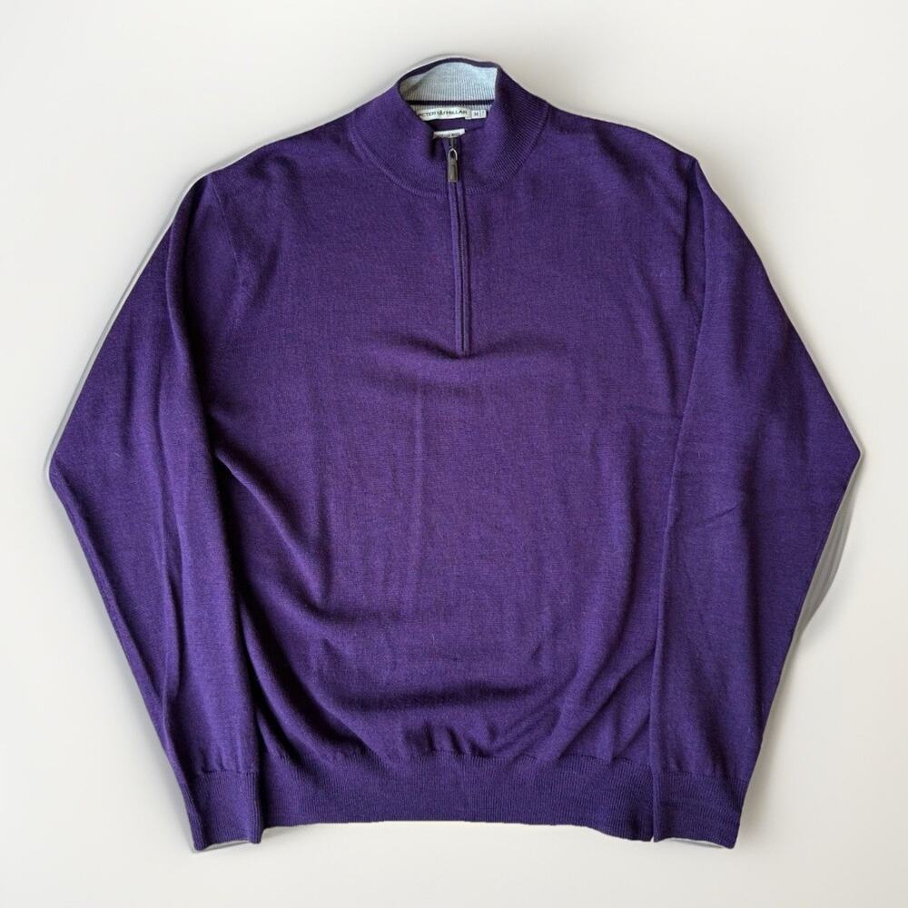 Peter Millar Merino Wool 1/4 Zip Pullover Medium Purple Athleisure Minimalist